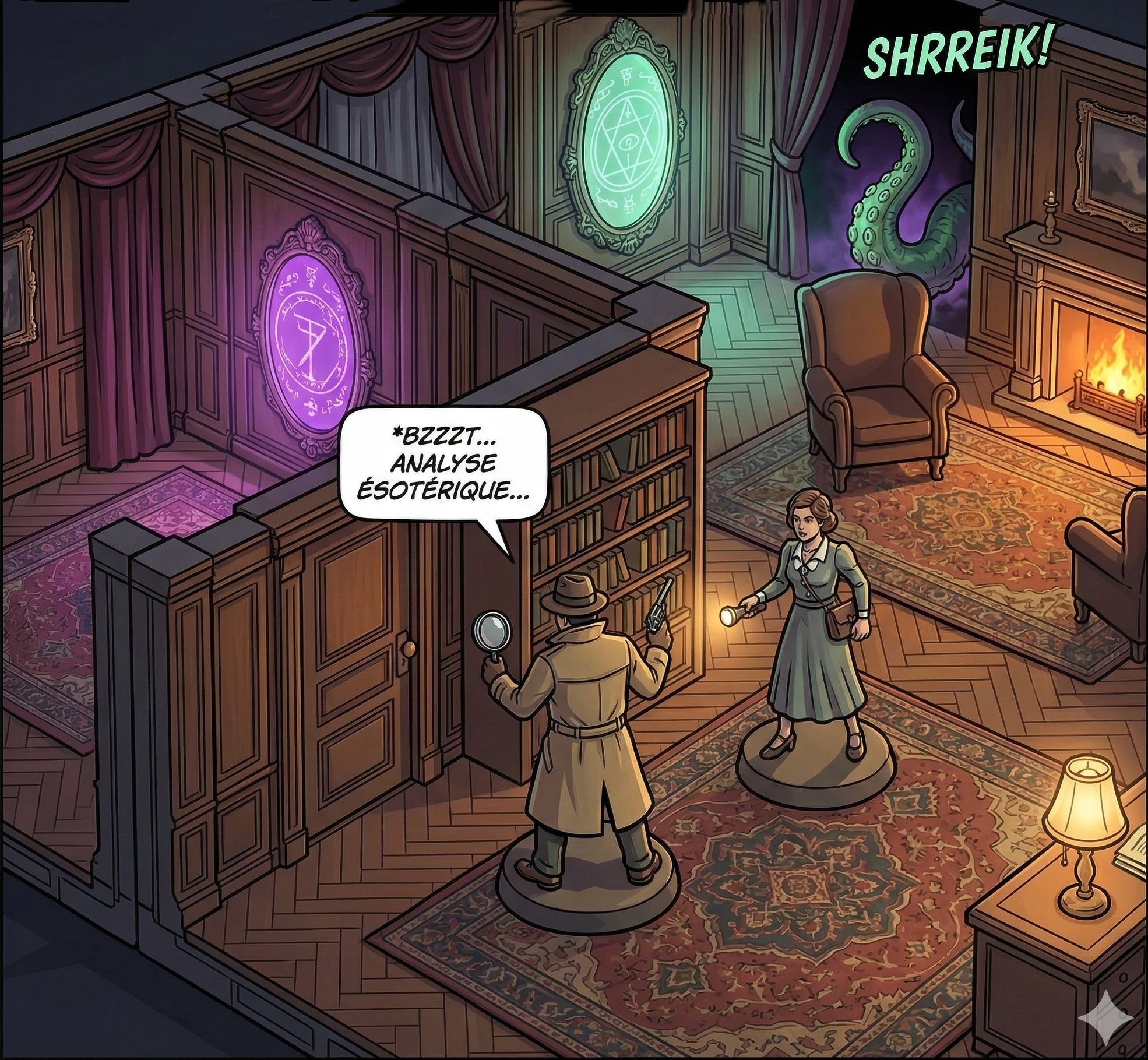 1930s Noir universe — art deco and occult mysteries